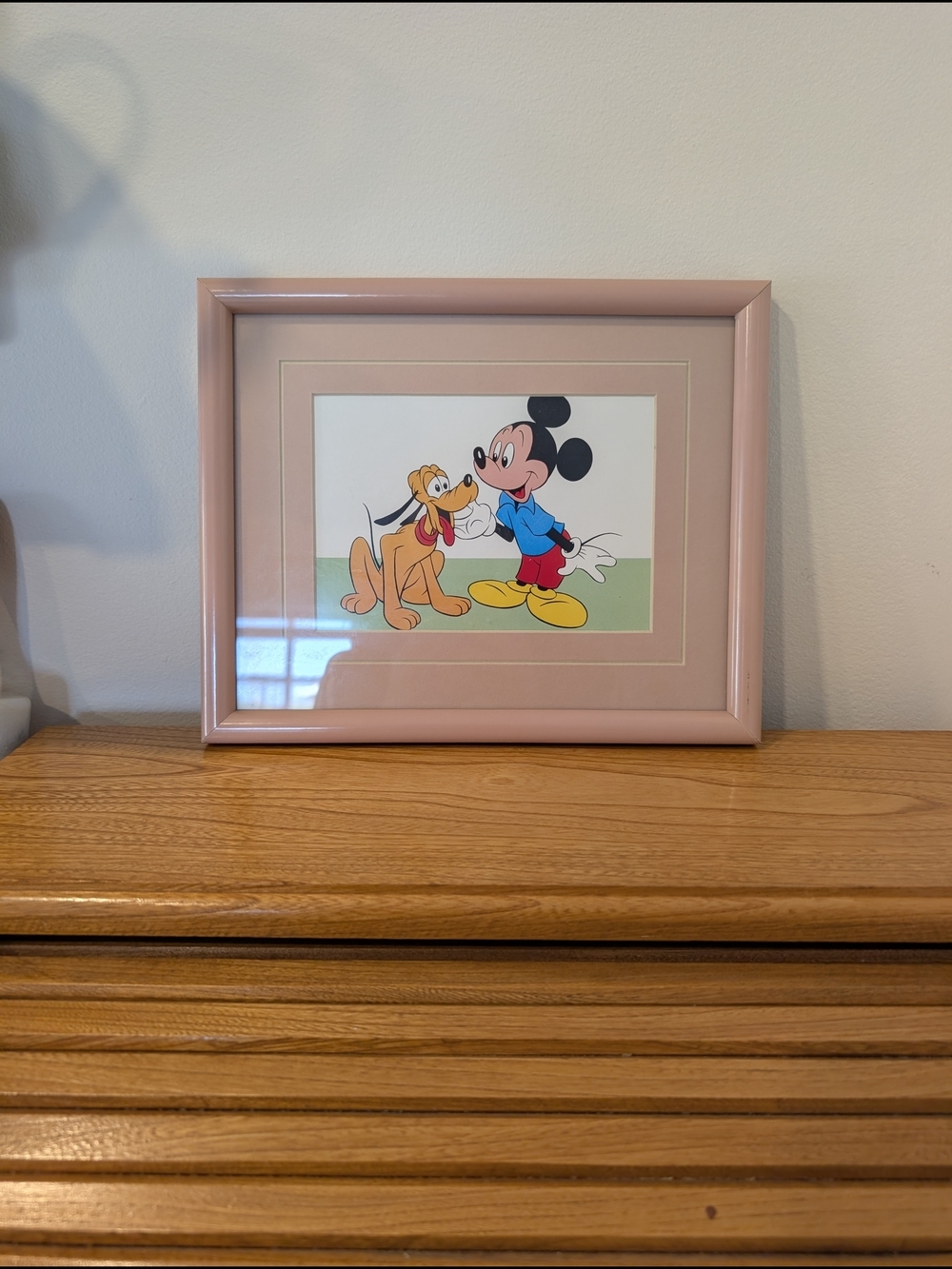 Mickey Mouse & Pluto Framed Print in Blush Pink Frame